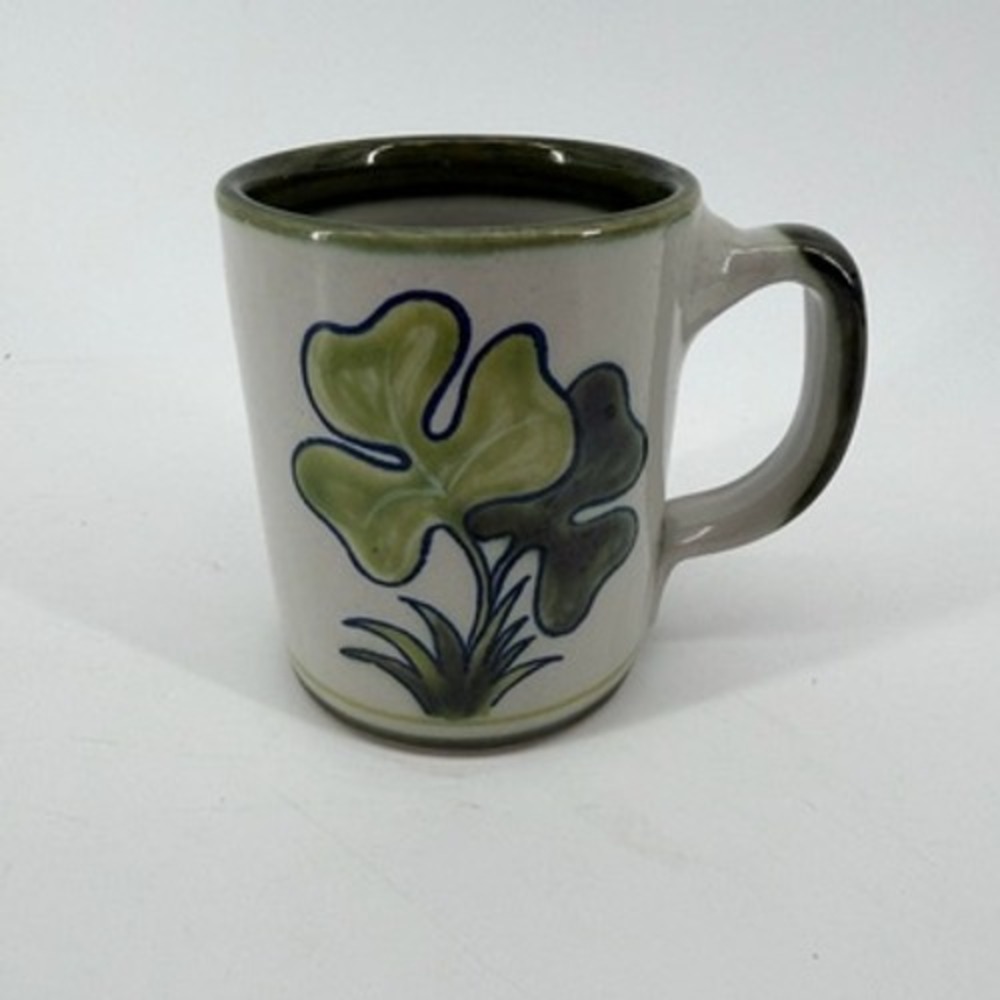 Louisville Stoneware Shamrock Coffee Mug Hand Painted Green Clover Made in USA